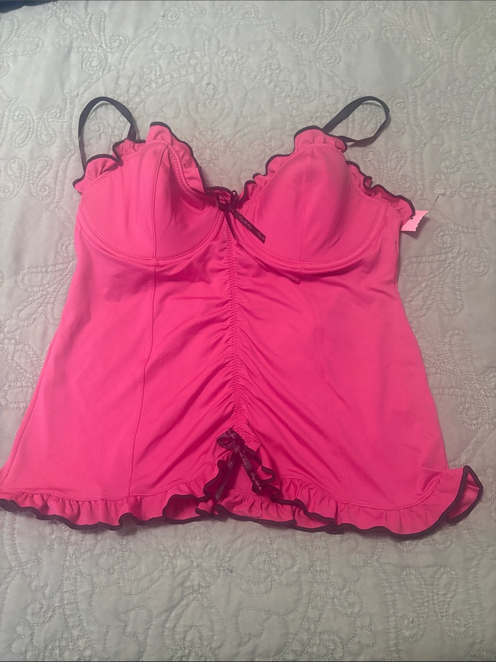 VS Hot Pink Ruffle Trim Camisole Chemise - Women's Intimates